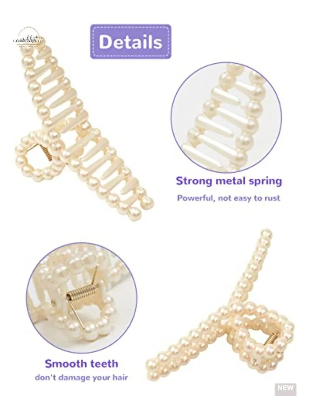 6 Pack Large Non-Slip Pearl Hair Claws for Thick Hair Wedding Styling